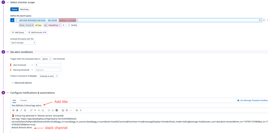 Slack alarm configuration